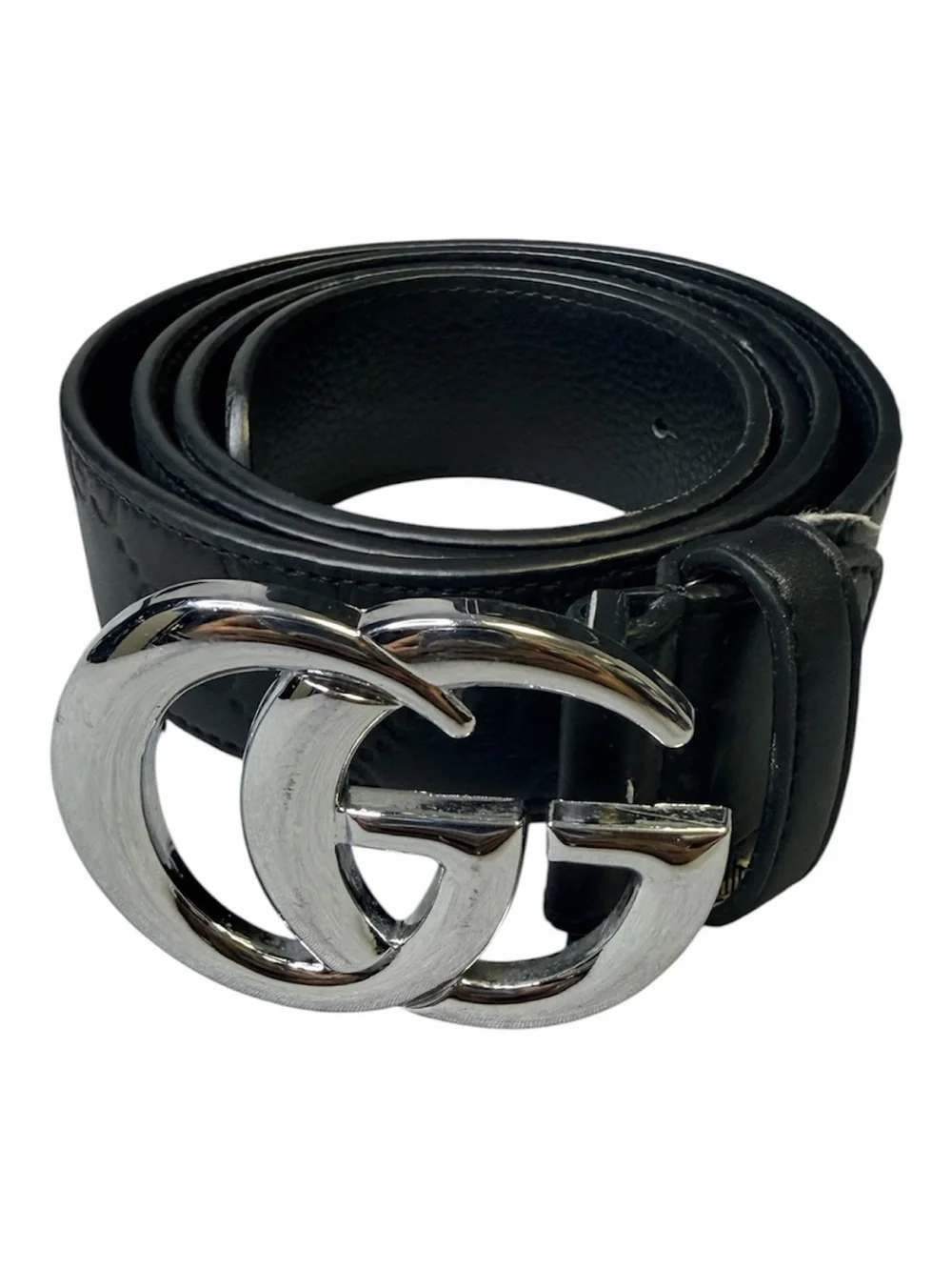 Gucci Black Embossed Leather Belt with Silver Double G Buckle